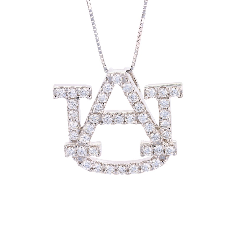Large Diamond AU Pendant in 14K White Gold